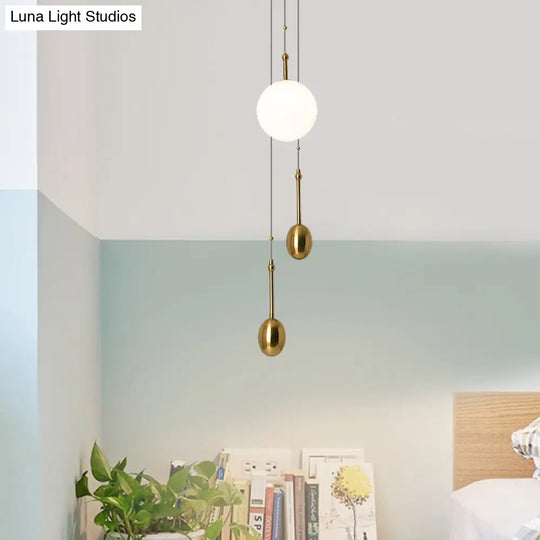 Opal Glass Ball Bedside Pendant Light - Modernist Ceiling Lamp With Gold Modo Deco 1 Fixture