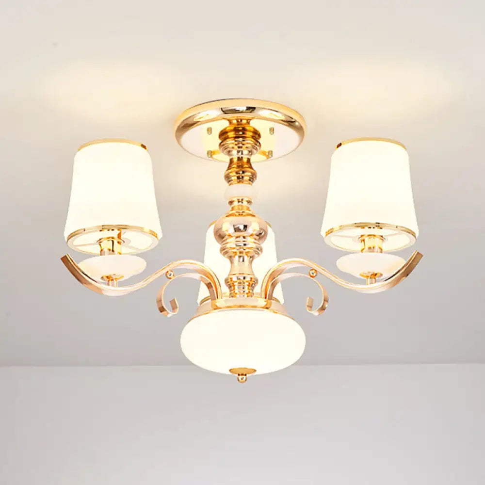 Modern Opal Glass Barrel Chandelier Pendant With Gold Finish And Curving Arm 3 /