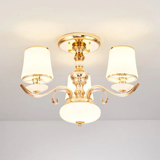 Modern Opal Glass Barrel Chandelier Pendant With Gold Finish And Curving Arm 3 /