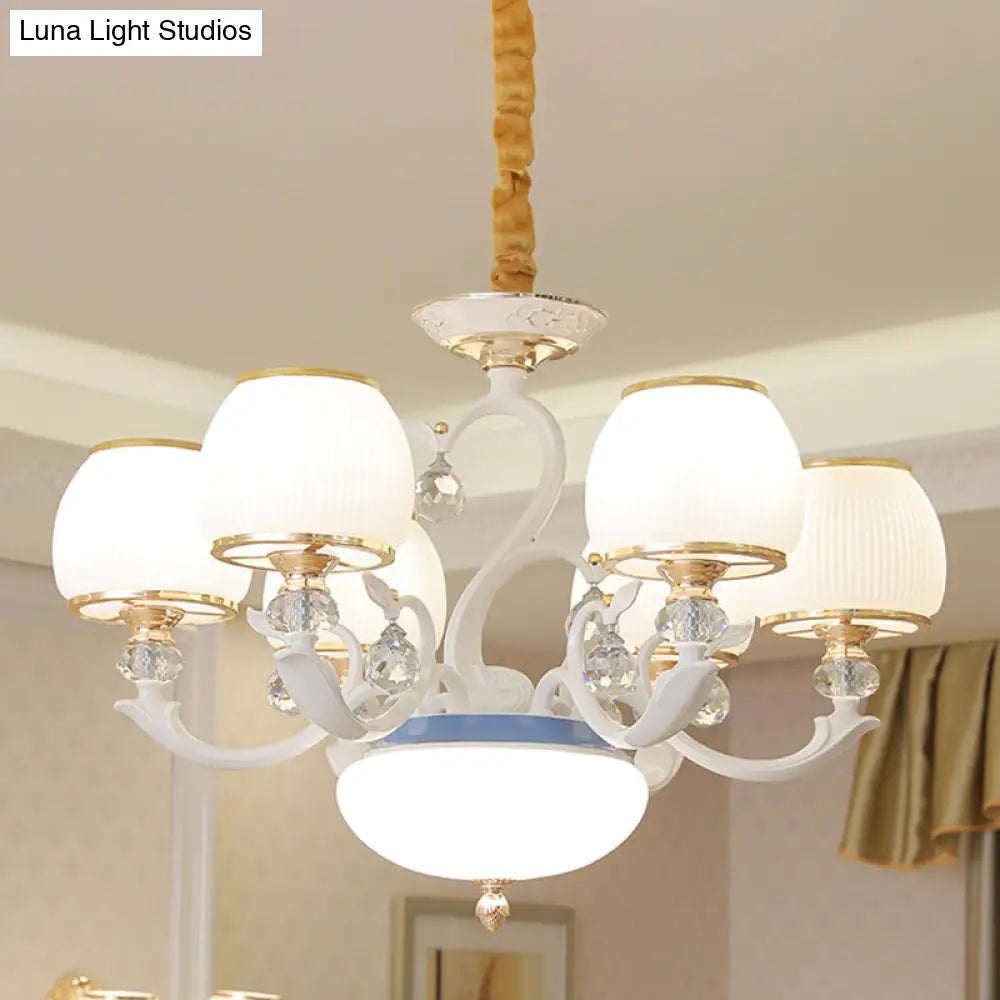 Modern Opal Glass 6-Bulb Pendant Ceiling Light: White Bowl Design For Bedroom Chandelier Lighting