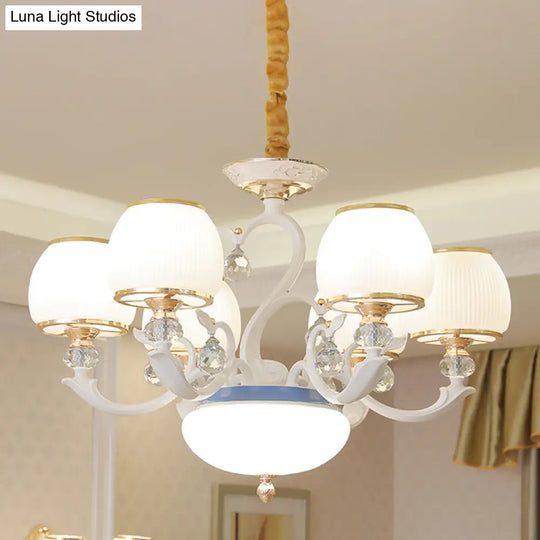 Modern Opal Glass 6-Bulb Pendant Ceiling Light: White Bowl Design For Bedroom Chandelier Lighting