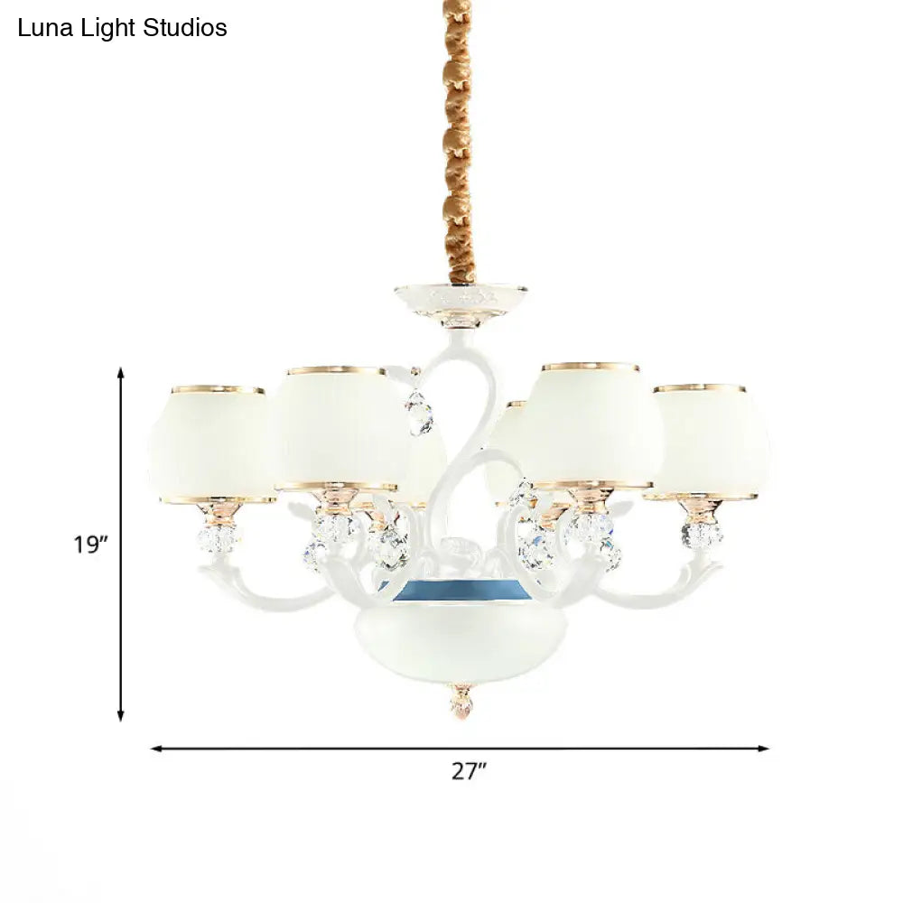 Modern Opal Glass 6-Bulb Pendant Ceiling Light: White Bowl Design For Bedroom Chandelier Lighting