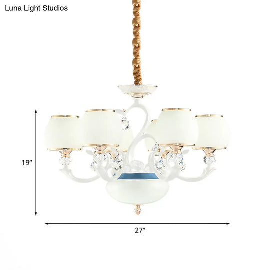 Modern Opal Glass 6-Bulb Pendant Ceiling Light: White Bowl Design For Bedroom Chandelier Lighting