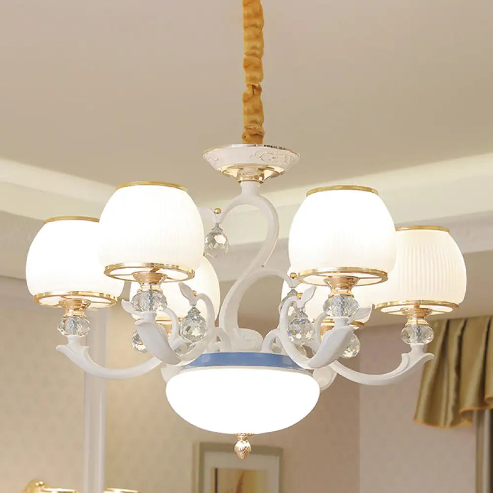 Modern Opal Glass Bowl Pendant Ceiling Light - White 6-Bulb Chandelier For Bedroom