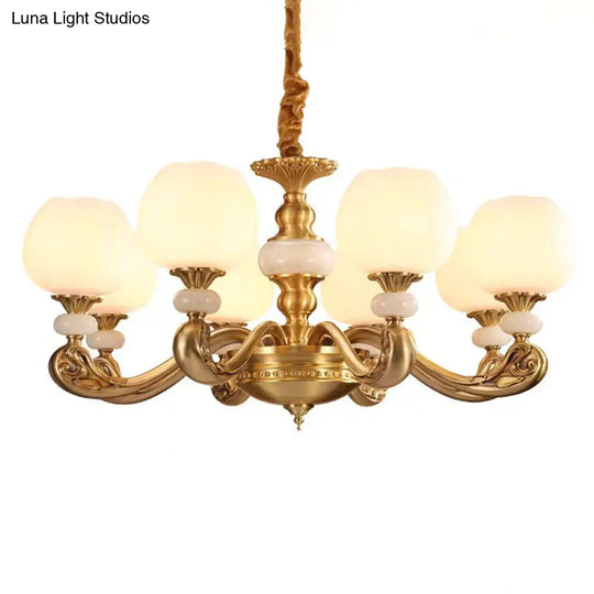 Opal Glass Bud Pendant Chandelier With Brass Suspension - Modern Style And Curved Arm