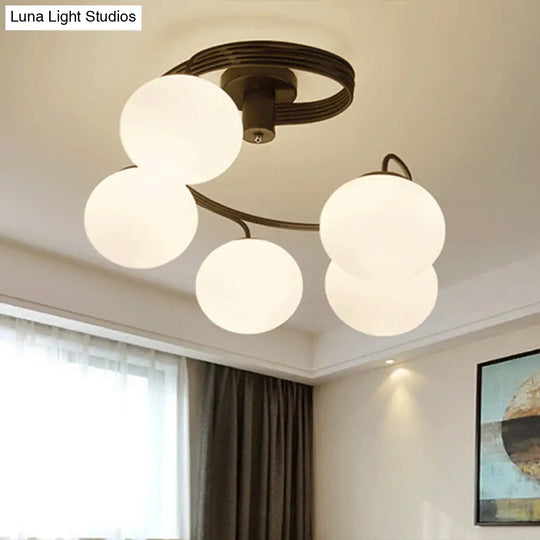 Modern Opal Glass Ceiling Mount Light Fixture For Bedroom - Ball Semi Flush