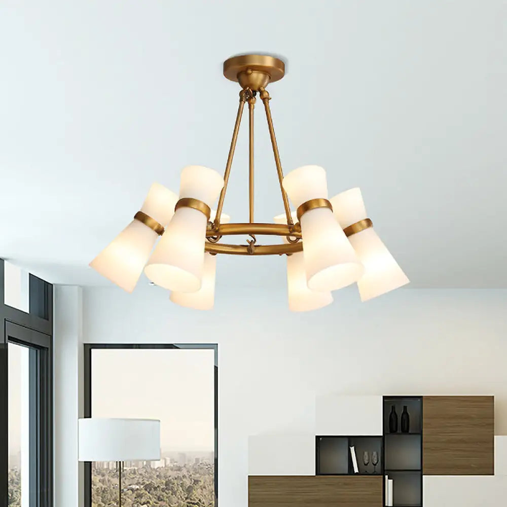 Modern Opal Glass Chandelier - Wide Flare 16 Bulbs Black/Gold Pendant Light Fixture Gold