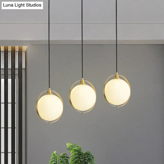 Modern Opal Glass Ball Suspension Pendant Lamp With 3 Heads In Gold