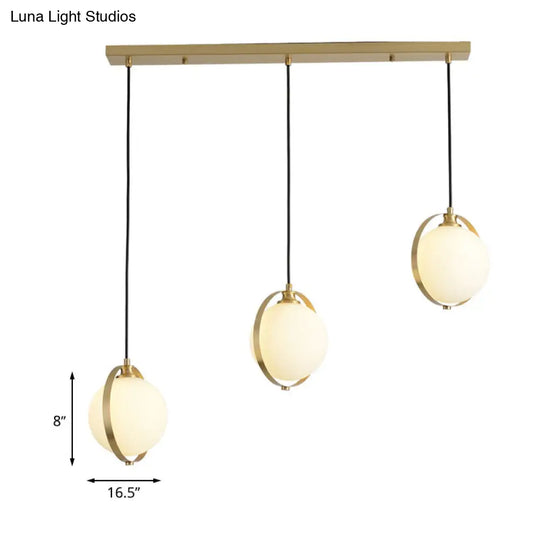 Modern Opal Glass Ball Suspension Pendant Lamp With 3 Heads In Gold