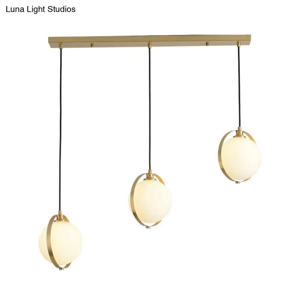 Modern Opal Glass Cluster Pendant Light With 3 Gold Heads & Canopy