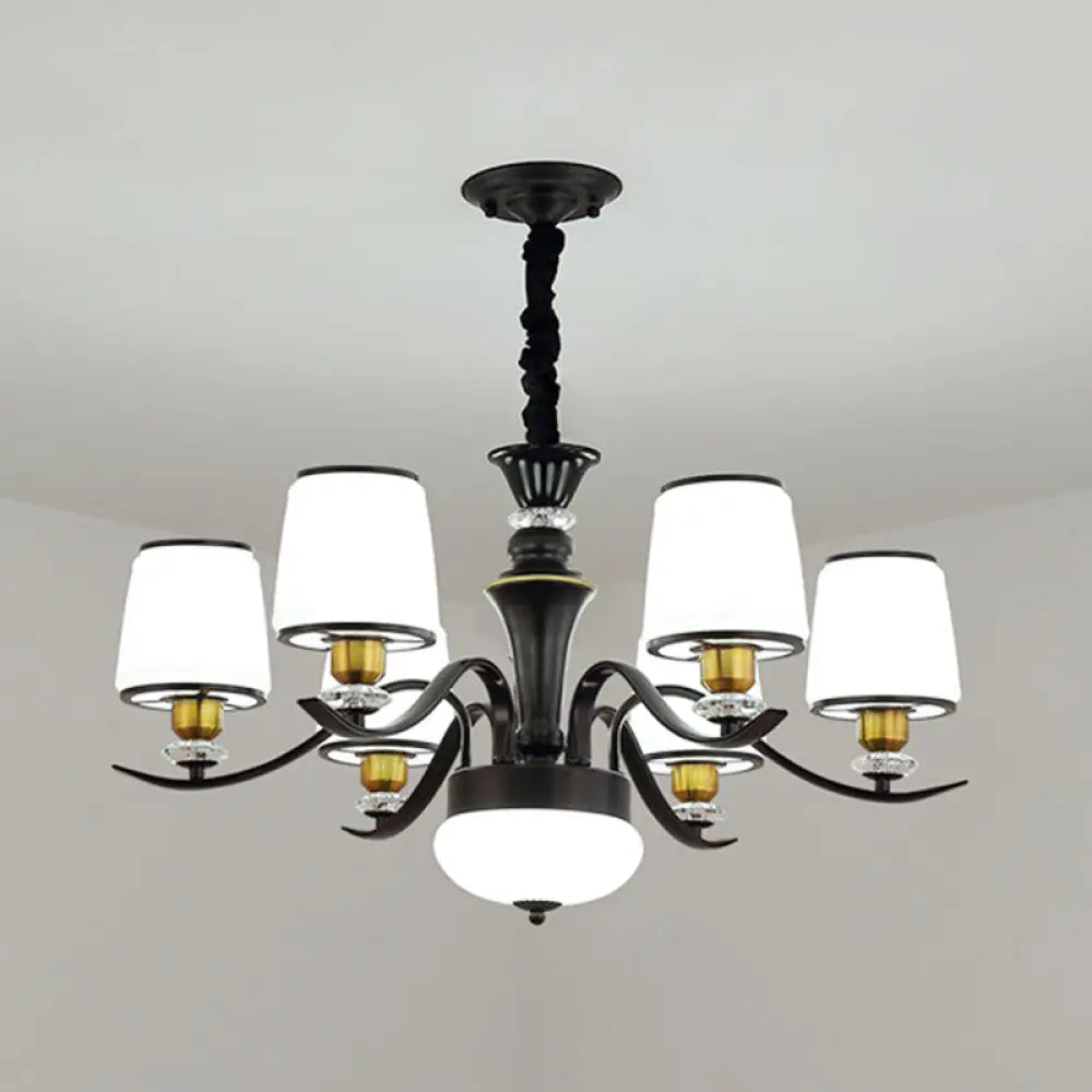 Modern Opal Glass Drum Pendant Chandelier For Living Room In Black 6 /