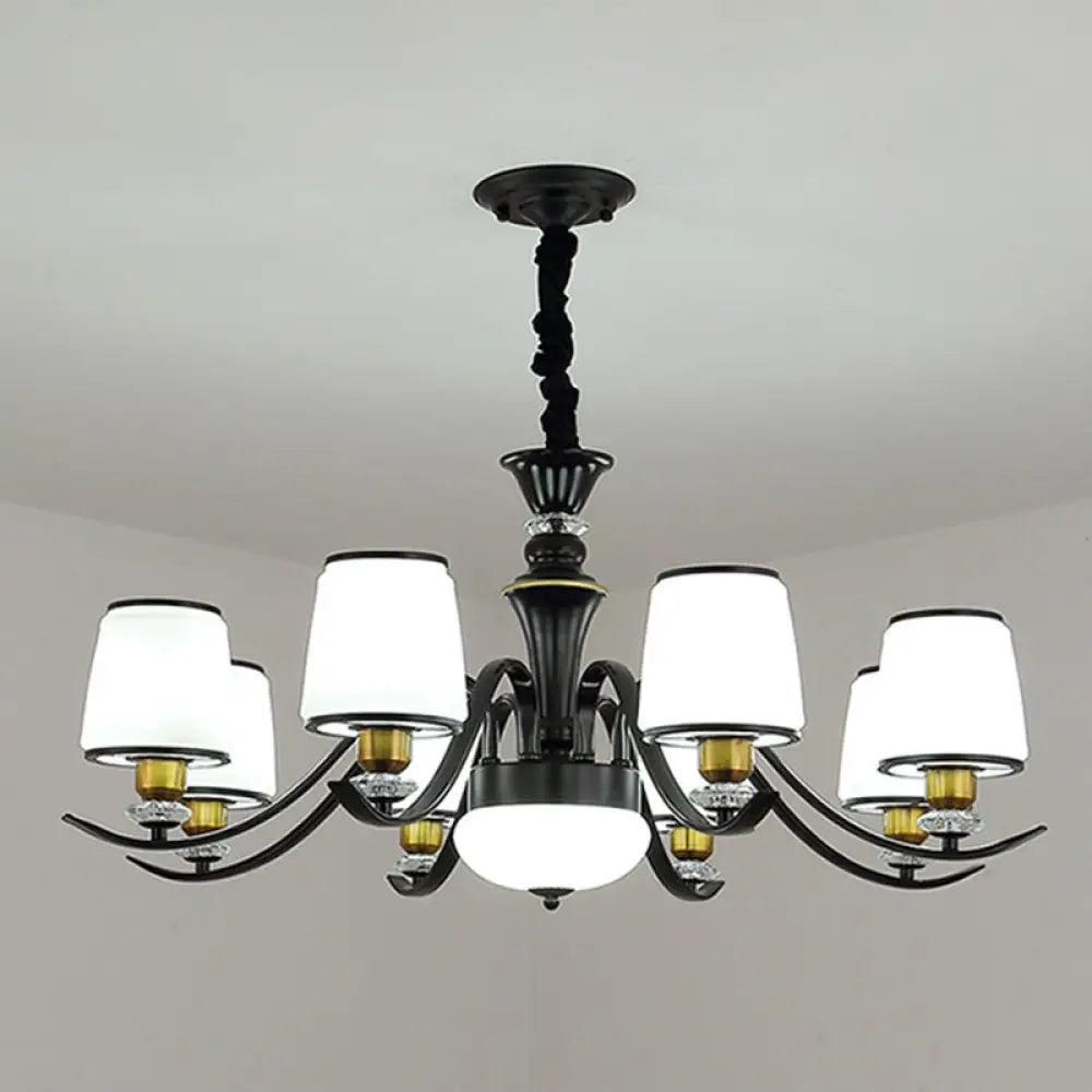 Modern Opal Glass Drum Pendant Chandelier For Living Room In Black 8 /