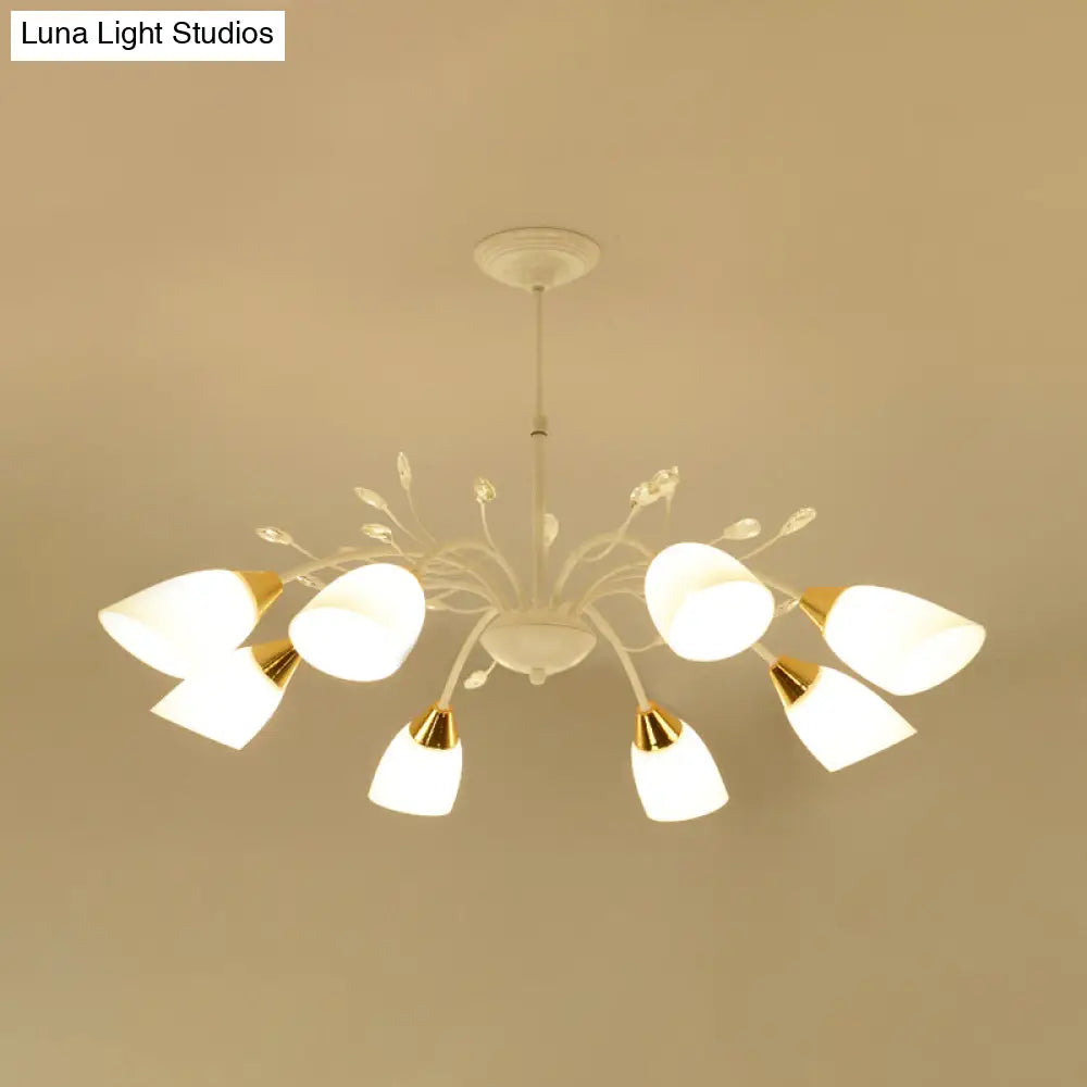 Modern Opal Glass Floral Chandelier With 8 Hanging Ceiling Lights In White