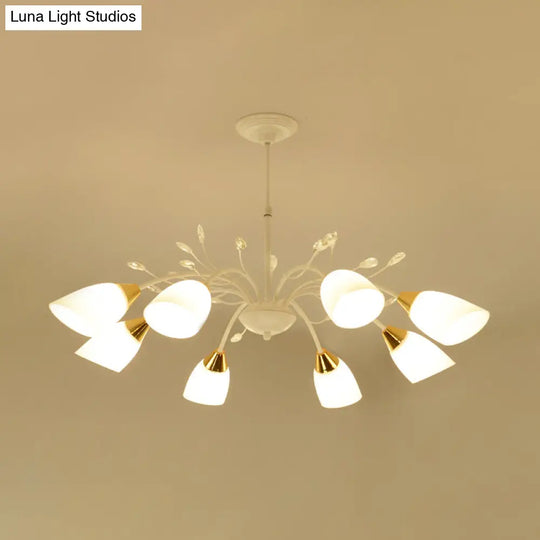 Modern Opal Glass Floral Chandelier With 8 Hanging Ceiling Lights In White