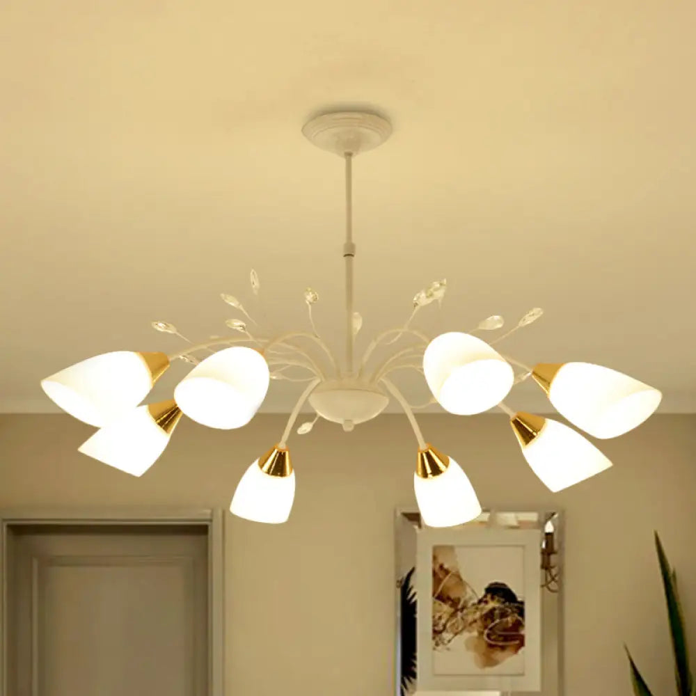 Modern Opal Glass Floral Chandelier With 8 Hanging Ceiling Lights In White