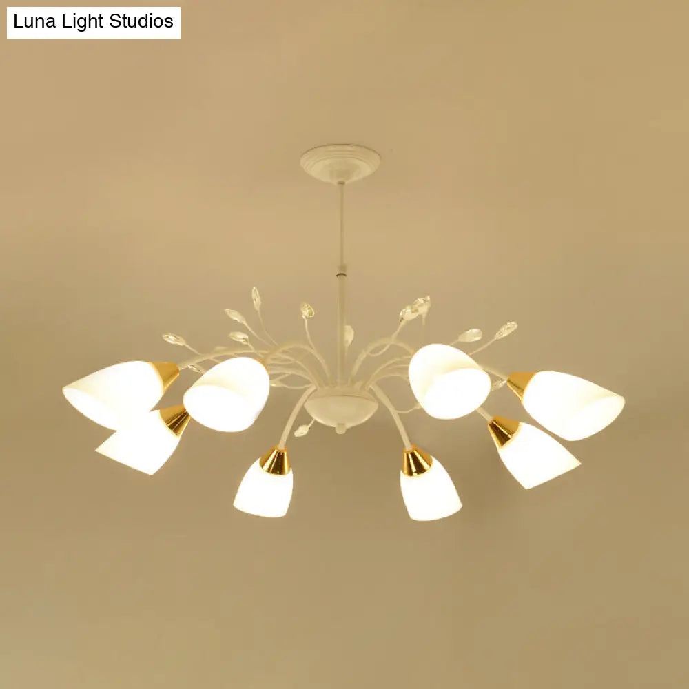 Modern Opal Glass Floral Chandelier - 8 Head Hanging Ceiling Lamp In White