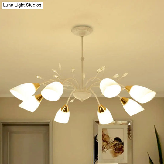 Modern Opal Glass Floral Chandelier - 8 Head Hanging Ceiling Lamp In White