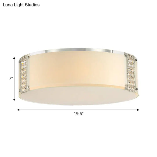 Modern Opal Glass Flush Mount Ceiling Light With Clear Crystal Accents - 8 Lights Drum Fixture