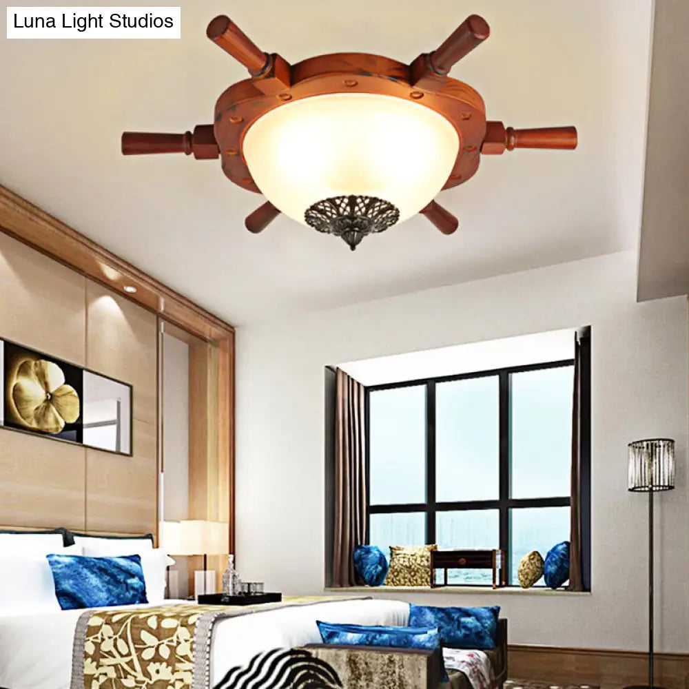 Modern Opal Glass Flush Mount Ceiling Light With Led Brown Finish And Rudder Design - Perfect For