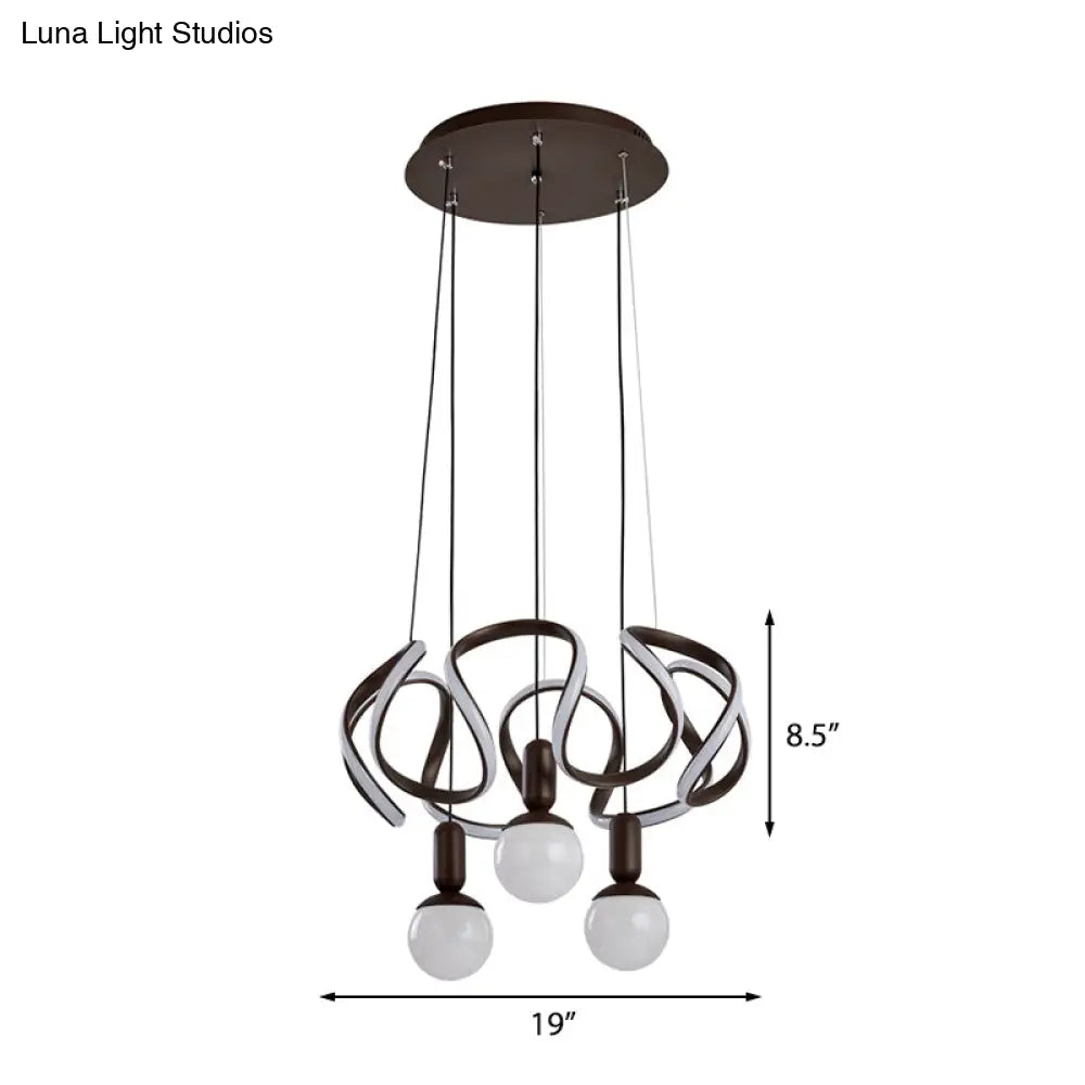 Modern Opal Glass Globe Chandelier Light - 3 Lights Coffee Hanging Design With Abstract Acrylic