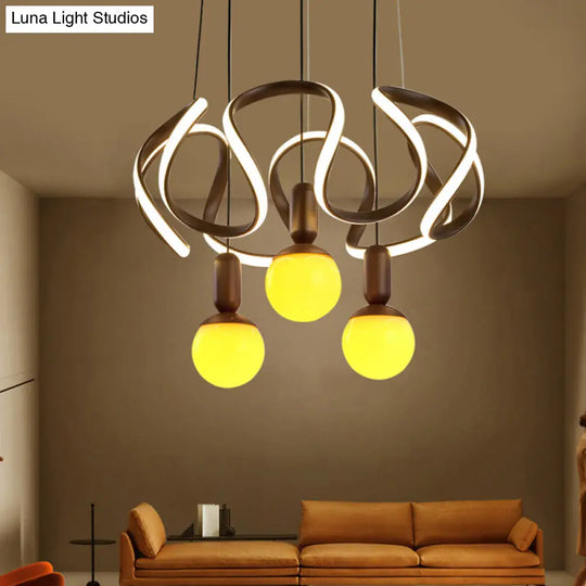 Modern Opal Glass Globe Chandelier Light - 3 Lights Coffee Hanging Design With Abstract Acrylic