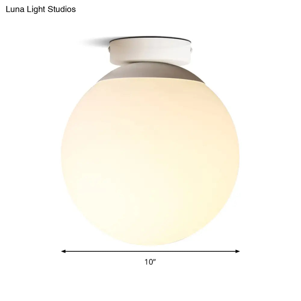 Modern Opal Glass Globe Flush Mount Lamp - 1 Light 6/8/10 Wide White Ceiling Fixture