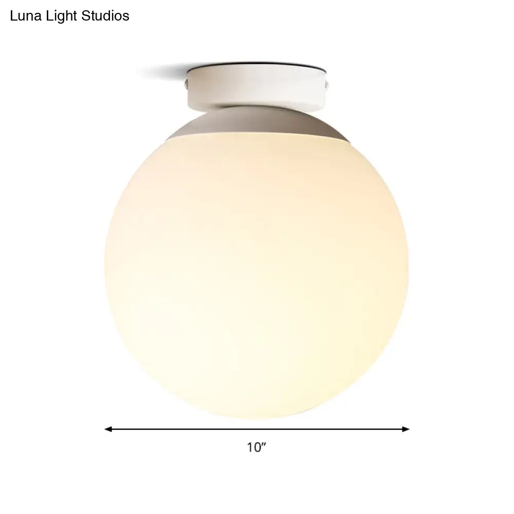 Modern Opal Glass Globe Flush Mount Lamp - 1 Light 6’/8’/10’ Wide White Ceiling Fixture