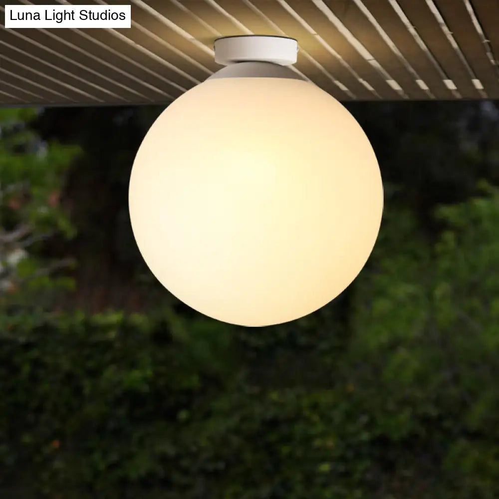 Modern Opal Glass Globe Flush Mount Lamp - 1 Light 6/8/10 Wide White Ceiling Fixture