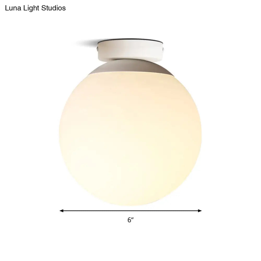 Modern Opal Glass Globe Flush Mount Lamp - 1 Light 6/8/10 Wide White Ceiling Fixture