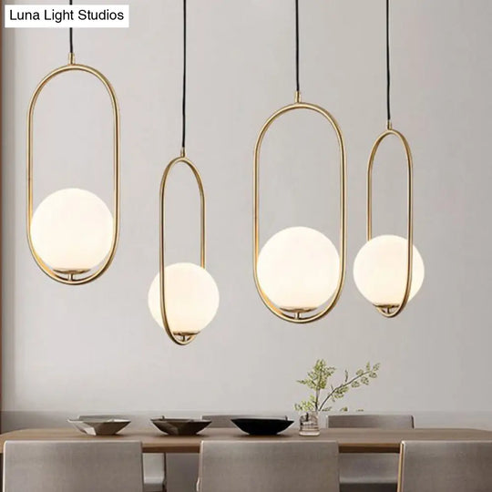 Modern Opal Glass Globe Pendant Light With Gold Finish And Oval Frame