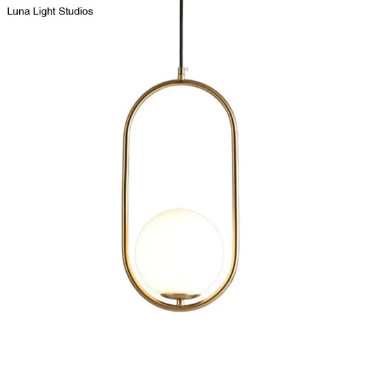 Modern Opal Glass Globe Pendant Light With Gold Finish And Oval Frame