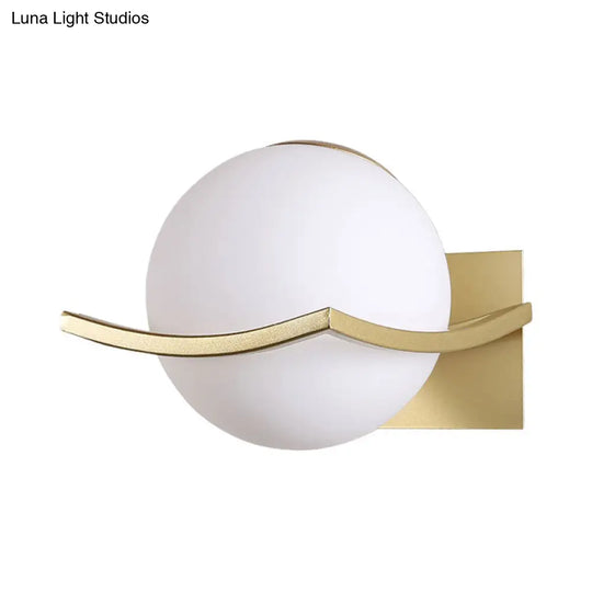 Modern Opal Glass Globe Wall Sconce With 1 Light - Bedroom Lighting In Black/Gold