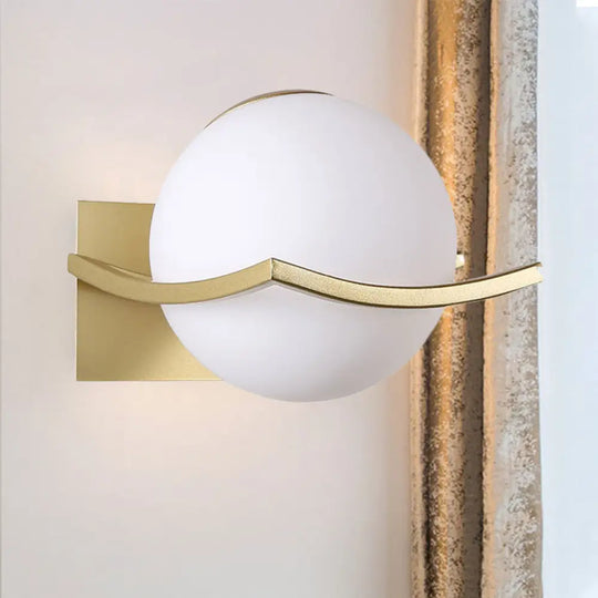 Modern Opal Glass Globe Wall Sconce With 1 Light - Bedroom Lighting In Black/Gold Gold