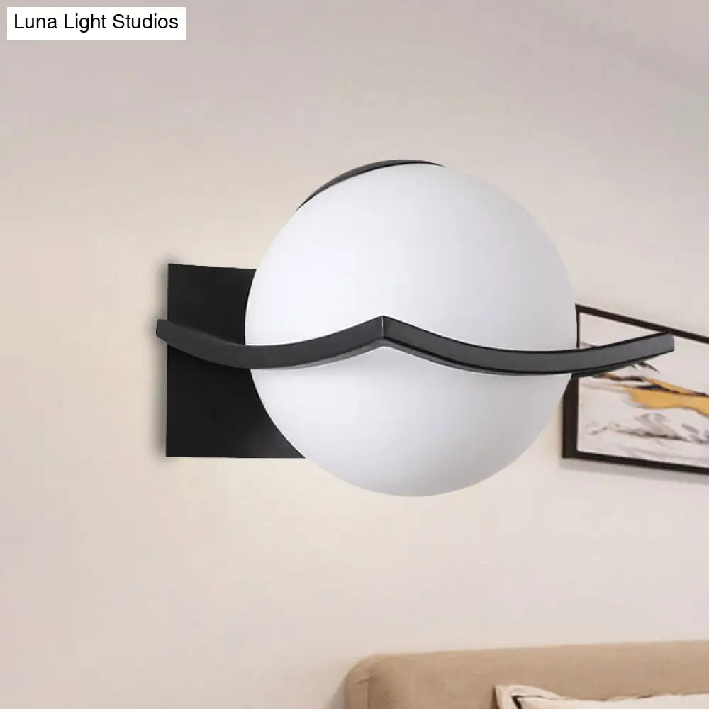 Modern Opal Glass Globe Wall Sconce With 1 Light - Bedroom Lighting In Black/Gold