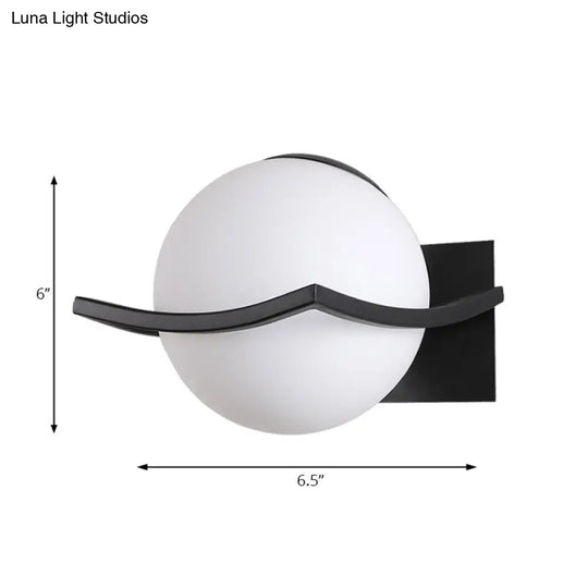 Modern Opal Glass Globe Wall Sconce With 1 Light - Bedroom Lighting In Black/Gold