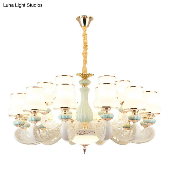 Modern Opal Glass Living Room Drop Lamp With Pear Shade