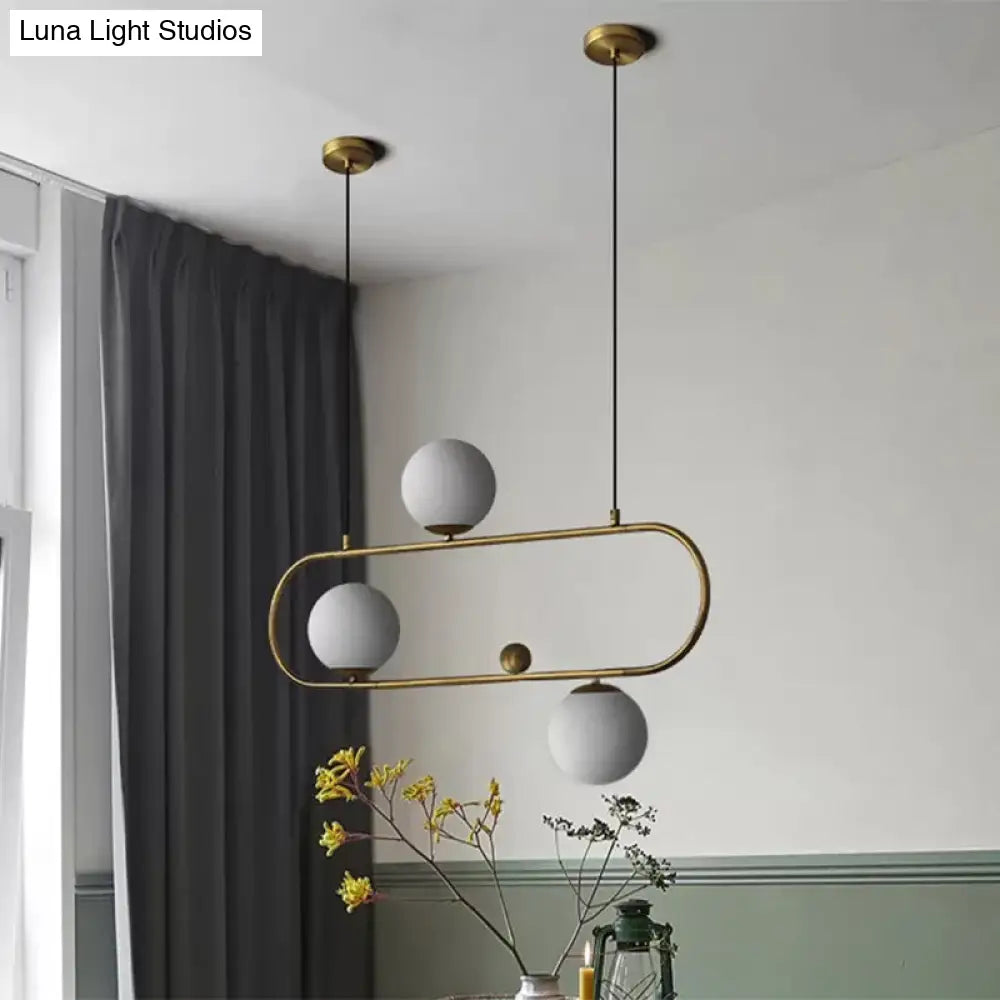 Modern Opal Glass Oblong Chandelier Ceiling/Island Light Fixture With 3/4 Black/Gold Lights For