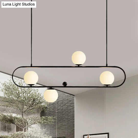 Modern Opal Glass Oblong Chandelier Ceiling/Island Light Fixture With 3/4 Black/Gold Lights For