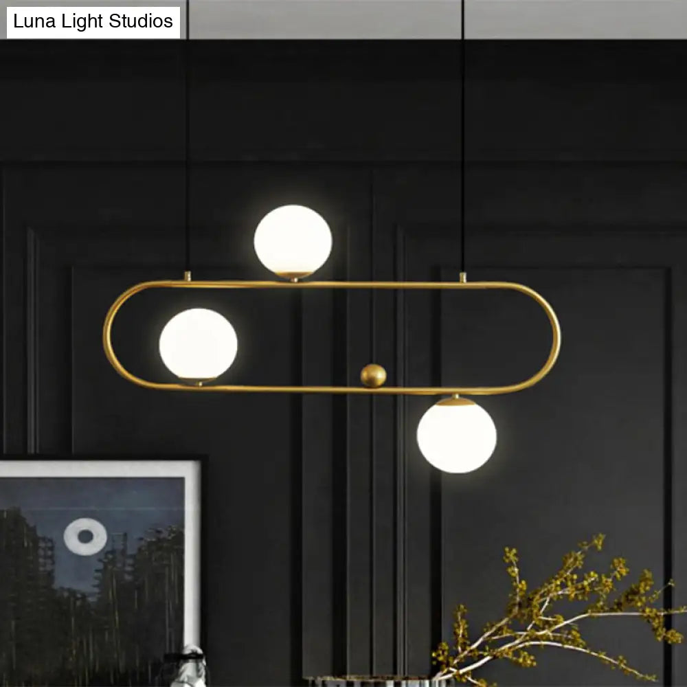 Modern Opal Glass Oblong Chandelier Ceiling/Island Light Fixture With 3/4 Black/Gold Lights For