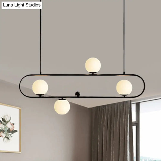 Modern Opal Glass Oblong Chandelier Ceiling/Island Light Fixture With 3/4 Black/Gold Lights For