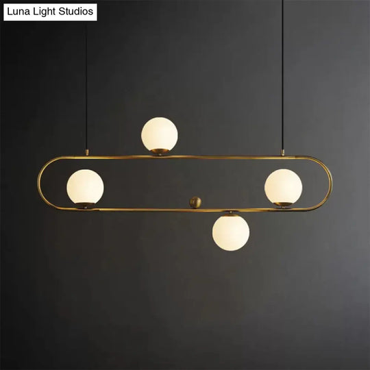 Modern Opal Glass Oblong Chandelier Ceiling/Island Light Fixture With 3/4 Black/Gold Lights For