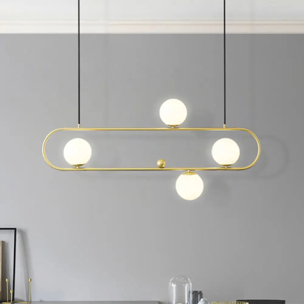 Modern Opal Glass Oblong Chandelier Ceiling/Island Light Fixture With 3/4 Black/Gold Lights For