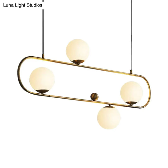 Modern Opal Glass Oblong Chandelier Ceiling/Island Light Fixture With 3/4 Black/Gold Lights For