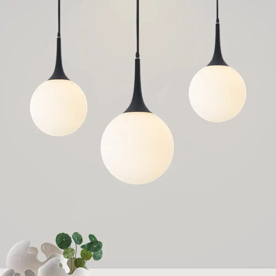 Modern Opal Glass Raindrop Pendant Lamp | 6’/10’ Dia 1 Bulb Black Dining Table Hanging Light
