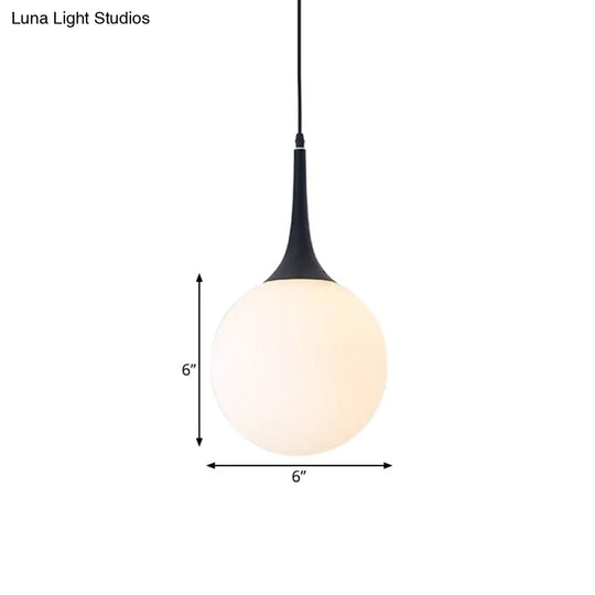 Modern Opal Glass Raindrop Pendant Lamp | 6’/10’ Dia 1 Bulb Black Dining Table Hanging Light
