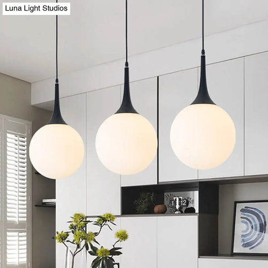 Raindrop Pendant Lamp - Modern Opal Glass 1-Bulb 6/10 Diameter Black Perfect Dining Table Hanging