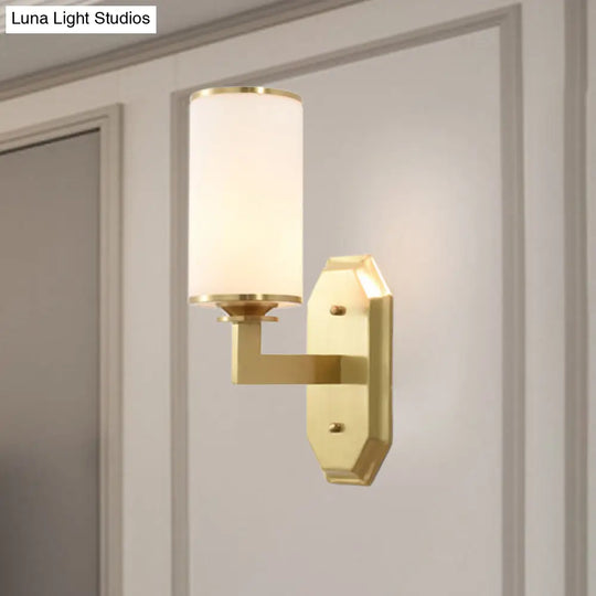 Modern Opal Glass Sconce Light - Gold Wall Lighting Fixture With Metal Arm