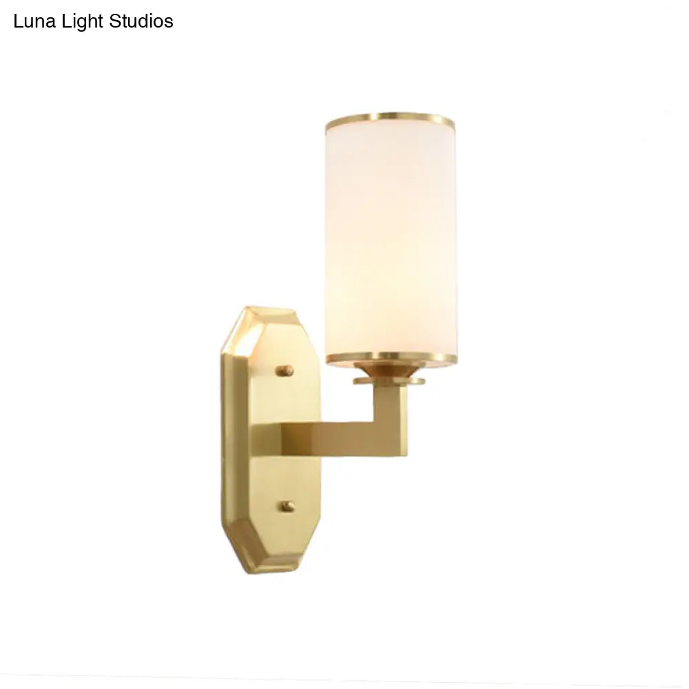 Modern Opal Glass Sconce Light - Gold Wall Lighting Fixture With Metal Arm