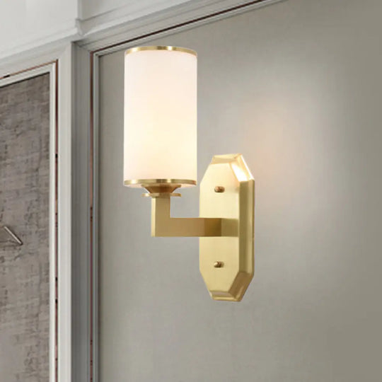 Modern Opal Glass Sconce Light - Gold Wall Lighting Fixture With Metal Arm