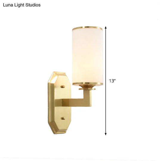 Modern Opal Glass Sconce Light - Gold Wall Lighting Fixture With Metal Arm